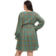 1stIreland Women's Clothing - Menzies Green Modern Clan Tartan Crest Women's V-neck Dress With Waistband A7