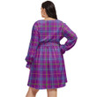 1stIreland Women's Clothing - MacDonald Modern Clan Tartan Crest Women's V-neck Dress With Waistband A7
