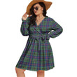 1stIreland Women's Clothing - Wood Modern Tartan Women's V-neck Dress With Waistband A7 | 1stIreland