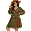 1stIreland Women's Clothing - Menzies Green Modern Tartan Women's V-neck Dress With Waistband A7 | 1stIreland