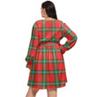 1stIreland Women's Clothing - Morrison Red Ancient Clan Tartan Crest Women's V-neck Dress With Waistband A7