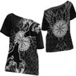 1stIreland Clothing - Viking Raven and Compass - Off Shoulder T-Shirt A95 | 1stIreland