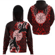 1stIreland Clothing - Viking Raven and Compass - Red Version - Hoodie Gaiter A95 | 1stIreland