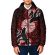 1stIreland Clothing - Viking Raven and Compass - Red Version - Hooded Padded Jacket A95 | 1stIreland