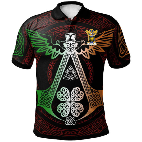 1stIreland Polo Shirt - Waddell Family Crest Polo Shirt - Irish Celtic Symbols and Ornaments - Golf Shirt A7