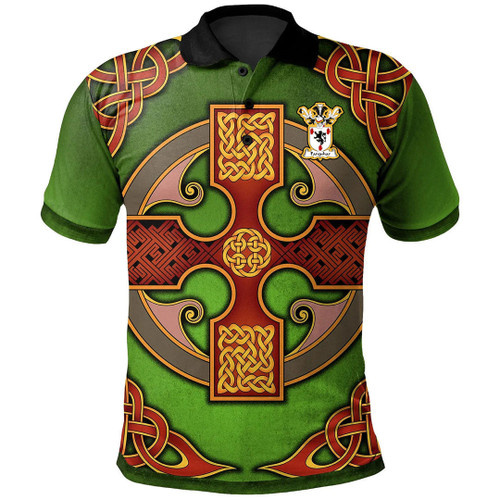 1stIreland Polo Shirt - Farquhar Family Crest Polo Shirt - Vintage Green Celtic Cross - Golf Shirt A7