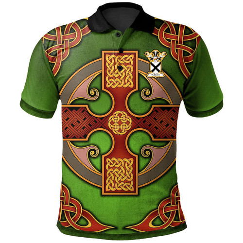 1stIreland Polo Shirt - Haldane Family Crest Polo Shirt - Vintage Green Celtic Cross - Golf Shirt A7