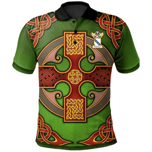 1stIreland Polo Shirt - Muirhead Family Crest Polo Shirt - Vintage Green Celtic Cross - Golf Shirt A7