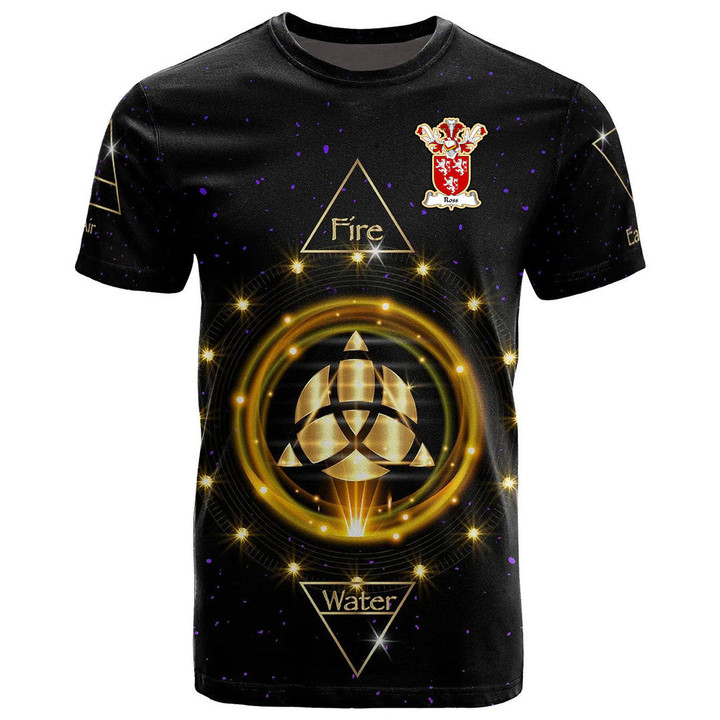 1stIreland Tee - Ross Family Crest T-Shirt - Celtic Wiccan Fire Earth Water Air A7 | 1stIreland