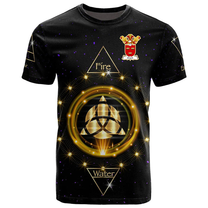 1stIreland Tee - Grant Family Crest T-Shirt - Celtic Wiccan Fire Earth Water Air A7 | 1stIreland