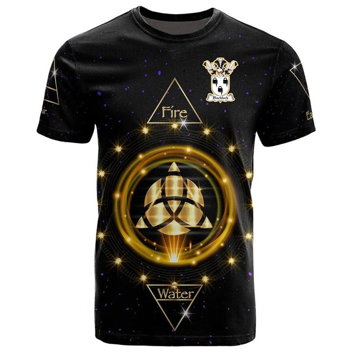 1stIreland Tee - Blacklock Family Crest T-Shirt - Celtic Wiccan Fire Earth Water Air A7 | 1stIreland
