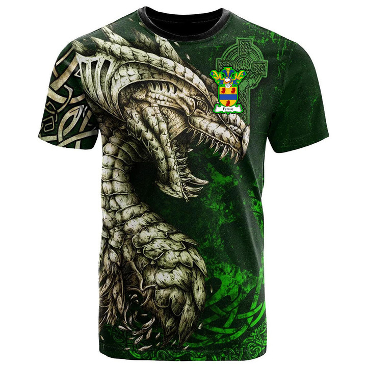 1stIreland Tee - Fernie Family Crest T-Shirt - Dragon & Claddagh Cross A7 | 1stIreland