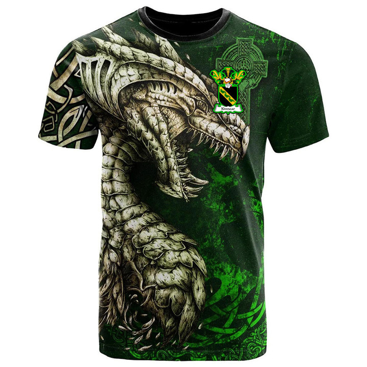 1stIreland Tee - Kinnear Family Crest T-Shirt - Dragon & Claddagh Cross A7 | 1stIreland
