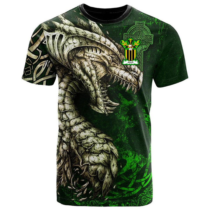 1stIreland Tee - Athell Family Crest T-Shirt - Dragon & Claddagh Cross A7 | 1stIreland