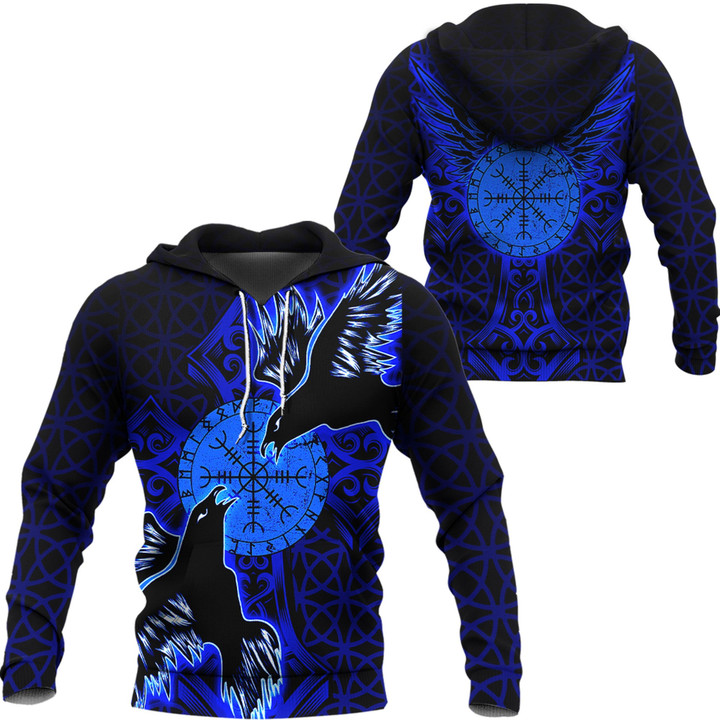 1stIreland Clothing - Viking Raven and Compass - Blue Version - Hoodie A95 | 1stIreland