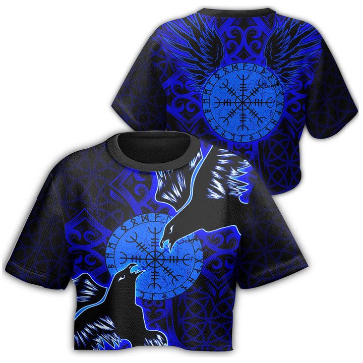1stIreland Clothing - Viking Raven and Compass - Blue Version - Croptop T-shirt A95 | 1stIreland