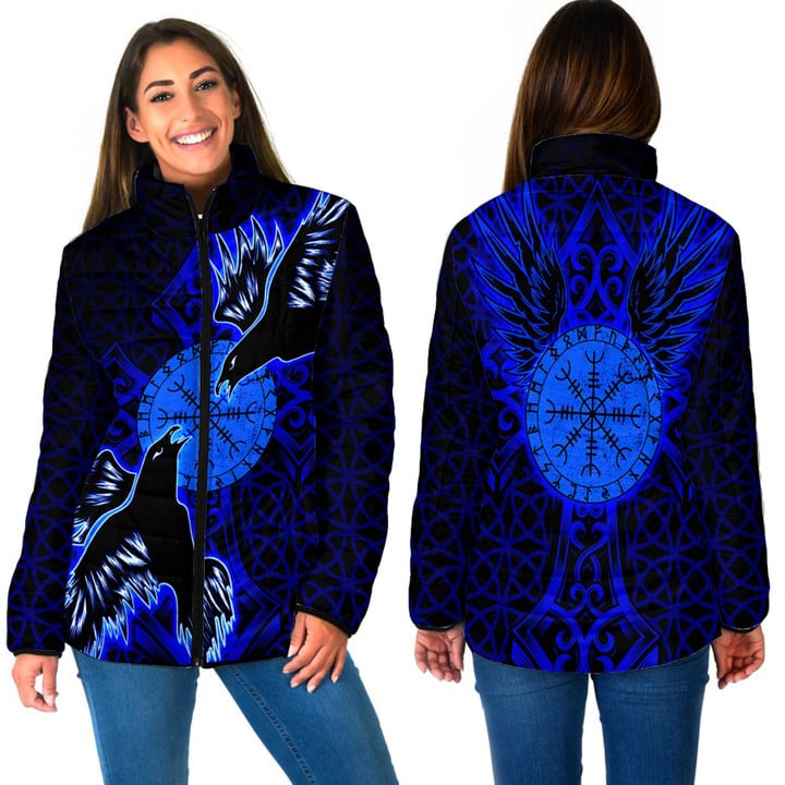 1stIreland Clothing - Viking Raven and Compass - Blue Version - Women Padded Jacket A95 | 1stIreland