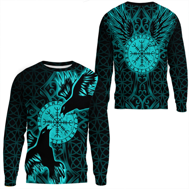 1stIreland Clothing - Viking Raven and Compass - Cyan Version - Sweatshirts A95 | 1stIreland
