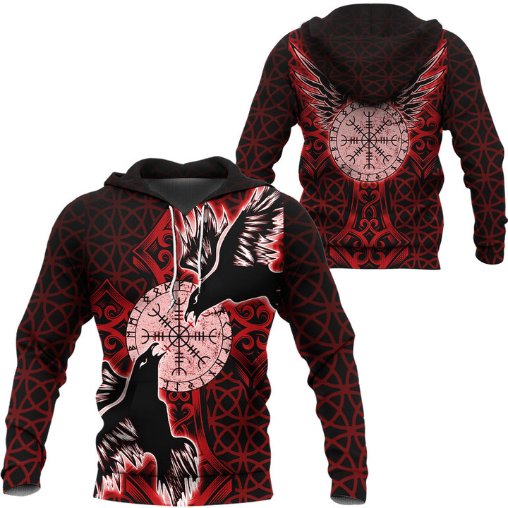 1stIreland Clothing - Viking Raven and Compass - Red Version - Zip Hoodie A95 | 1stIreland