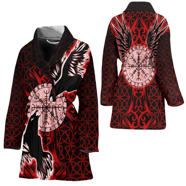 1stIreland Clothing - Viking Raven and Compass - Red Version - Bath Robe A95 | 1stIreland