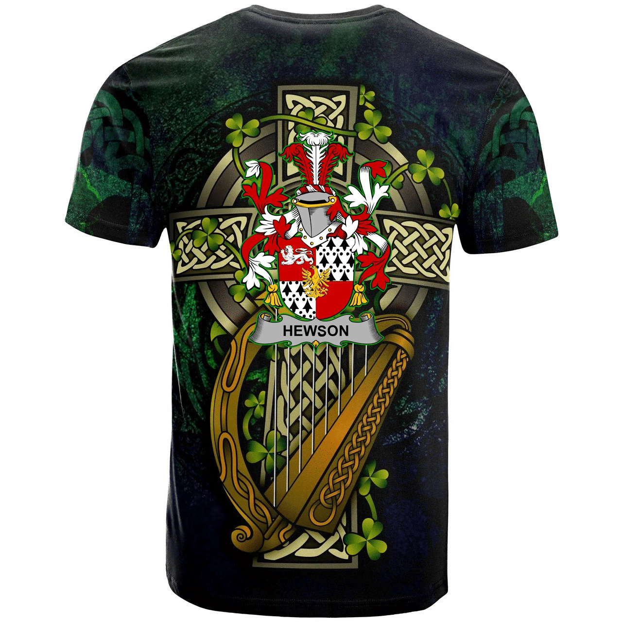 1stireland Ireland T-Shirt - Hewson Irish with Celtic Cross Tee - Irish Family Crest A7 | 1stScotland.com