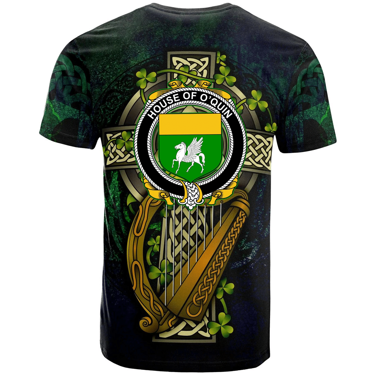 1stireland Ireland T-Shirt - House of O'QUIN (Annaly) Irish with Celtic Cross Tee - Irish Family Crest A7 | 1stScotland.com