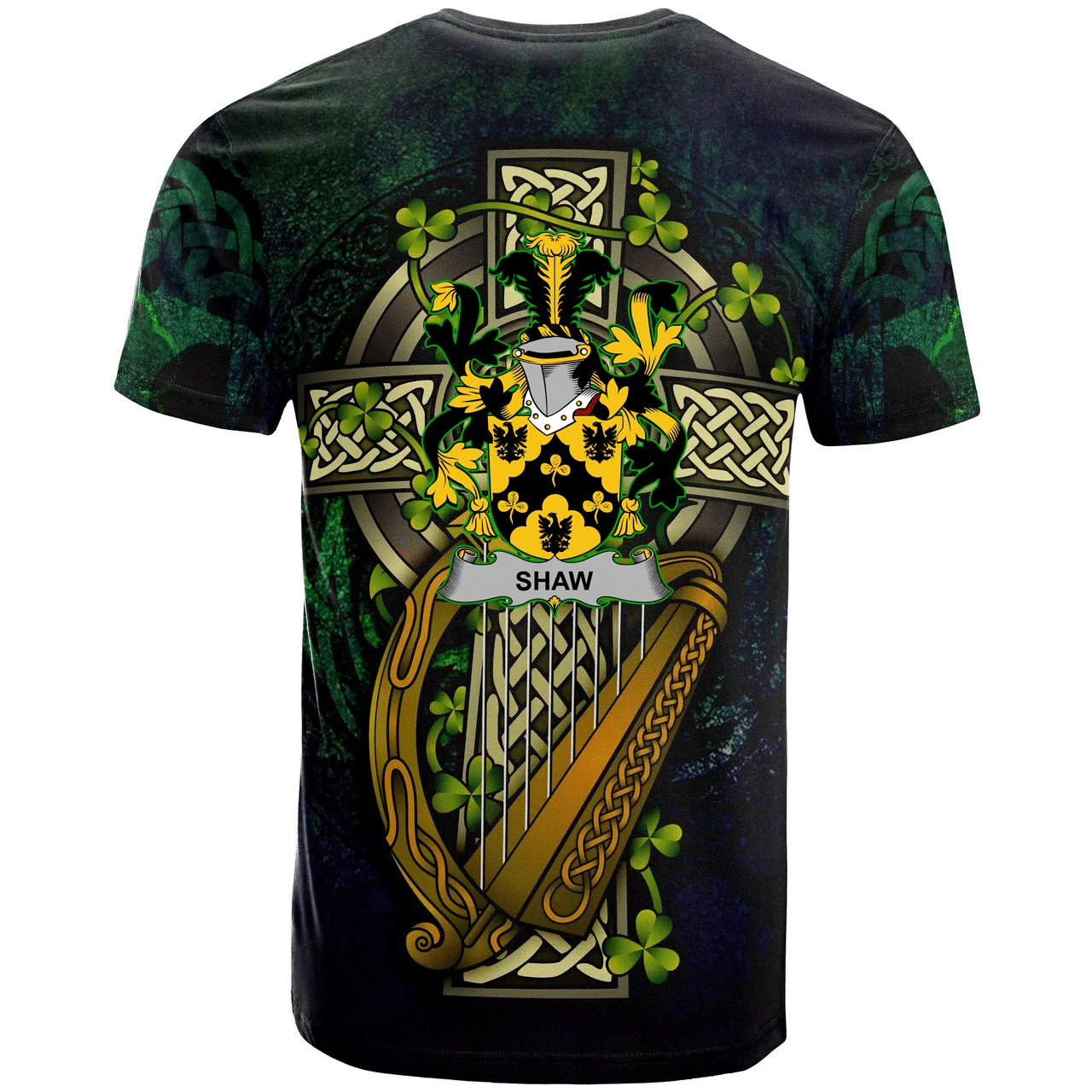 1stireland Ireland T-Shirt - Shaw Irish with Celtic Cross Tee - Irish Family Crest A7 | 1stScotland.com