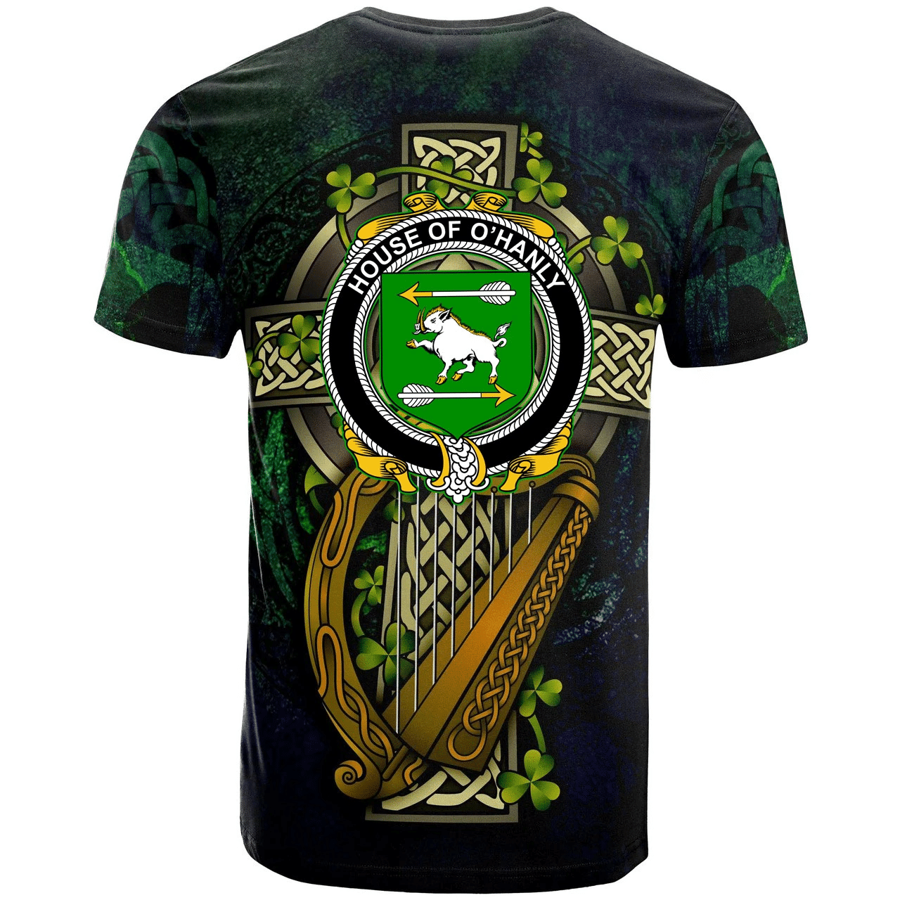 1stireland Ireland T-Shirt - House of O'HANLY Irish with Celtic Cross Tee - Irish Family Crest A7 | 1stScotland.com