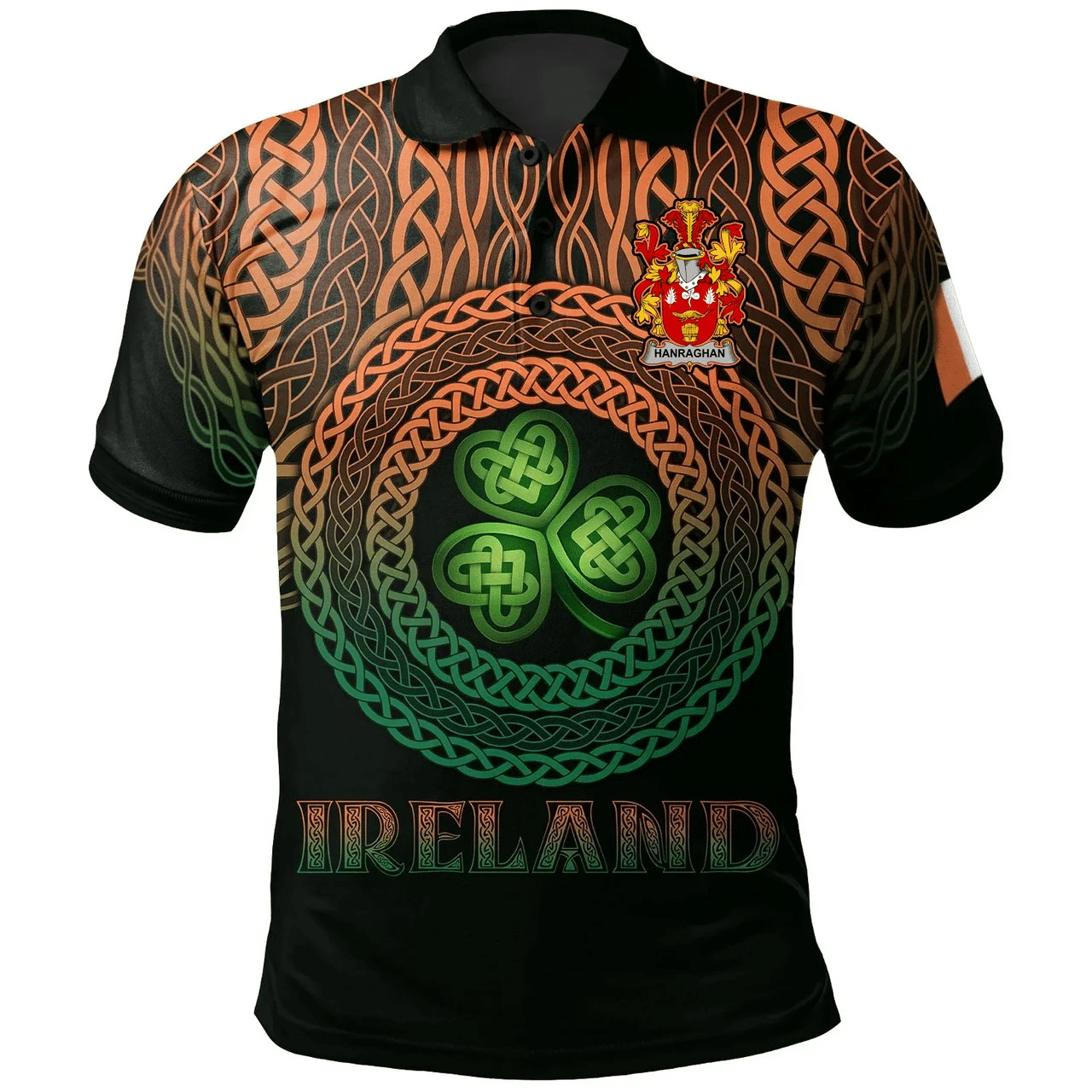 1stIreland Ireland Polo Shirt - Hanraghan or O'Hanraghan Irish Family Crest Polo Shirt -  Pride A7