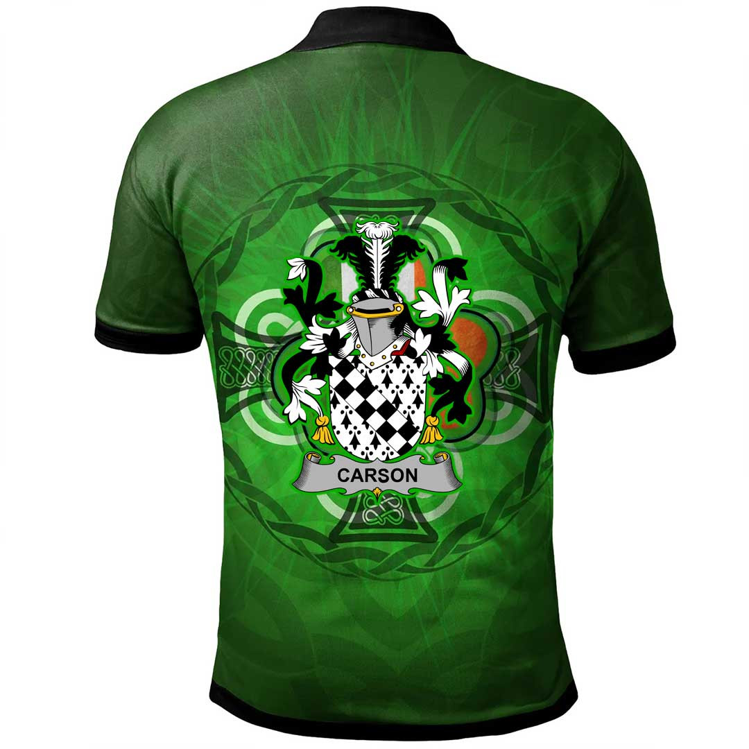 1stIreland Ireland Clothing - Carson Irish Family Crest Polo Shirt - Shamrock With Celtic Cross A7 | 1stIreland.com