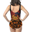 1stIreland Clothing - Halloween Crow on Pumpkin - Women Low Cut Swimsuit A7 | 1stIreland