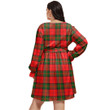 1stIreland Women's Clothing - Fraser Hunting Ancient Clan Tartan Crest Women's V-neck Dress With Waistband A7