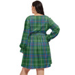 1stIreland Women's Clothing - Fraser Hunting Modern Clan Tartan Crest Women's V-neck Dress With Waistband A7