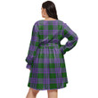 1stIreland Women's Clothing - Gordon Modern Clan Tartan Crest Women's V-neck Dress With Waistband A7