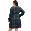1stIreland Women's Clothing - Lamont Modern Clan Tartan Crest Women's V-neck Dress With Waistband A7
