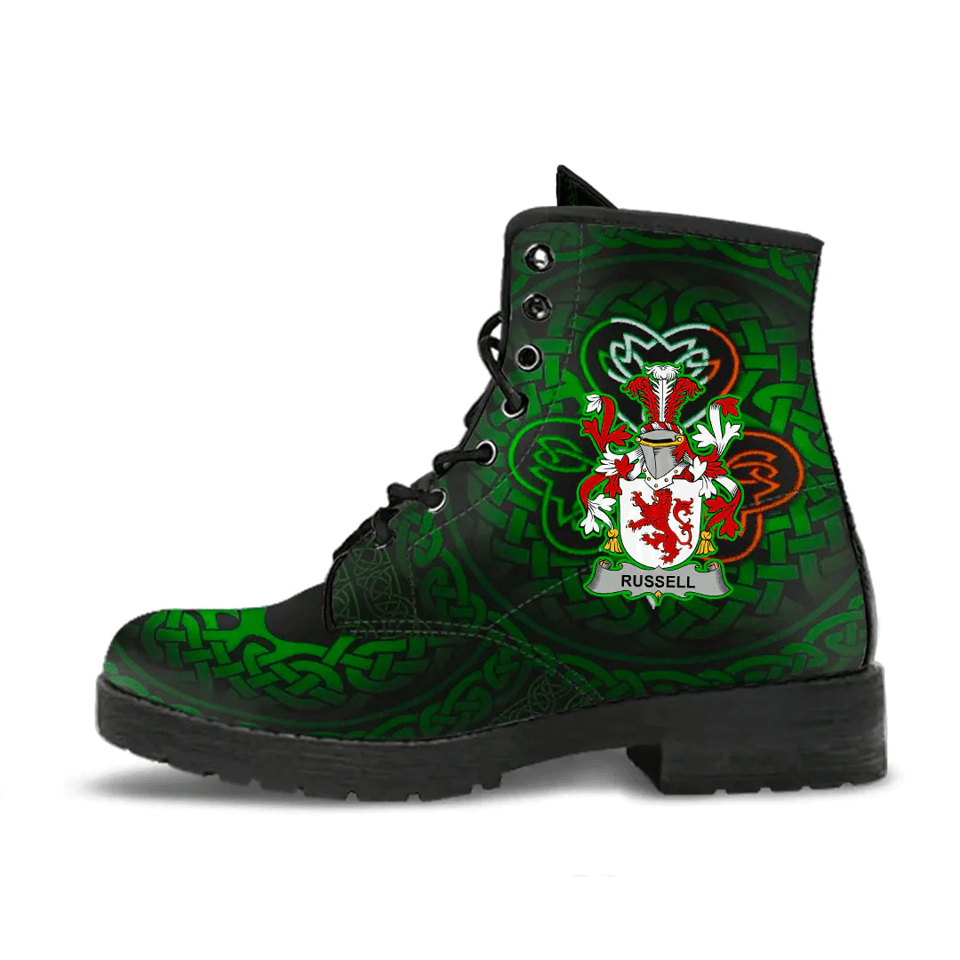 1stIreland Ireland Leather Boots - Russell Irish Family Crest Leather Boots - Irish Celtic Shamrock A7 | 1stIreland