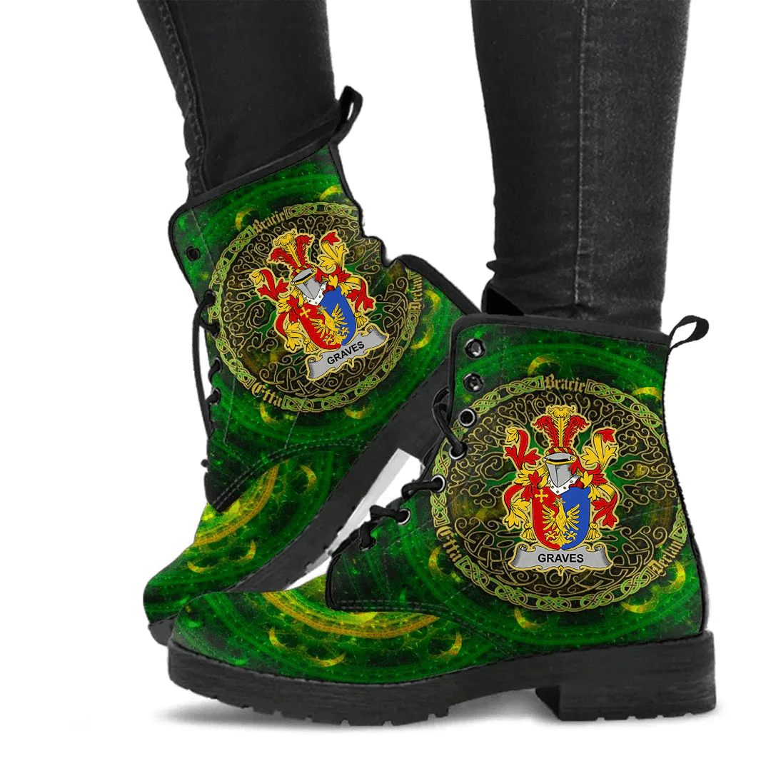 1stIreland Ireland Leather Boots - Graves or Greaves Irish Family Crest Leather Boots - Celtic Tree (Green) A7