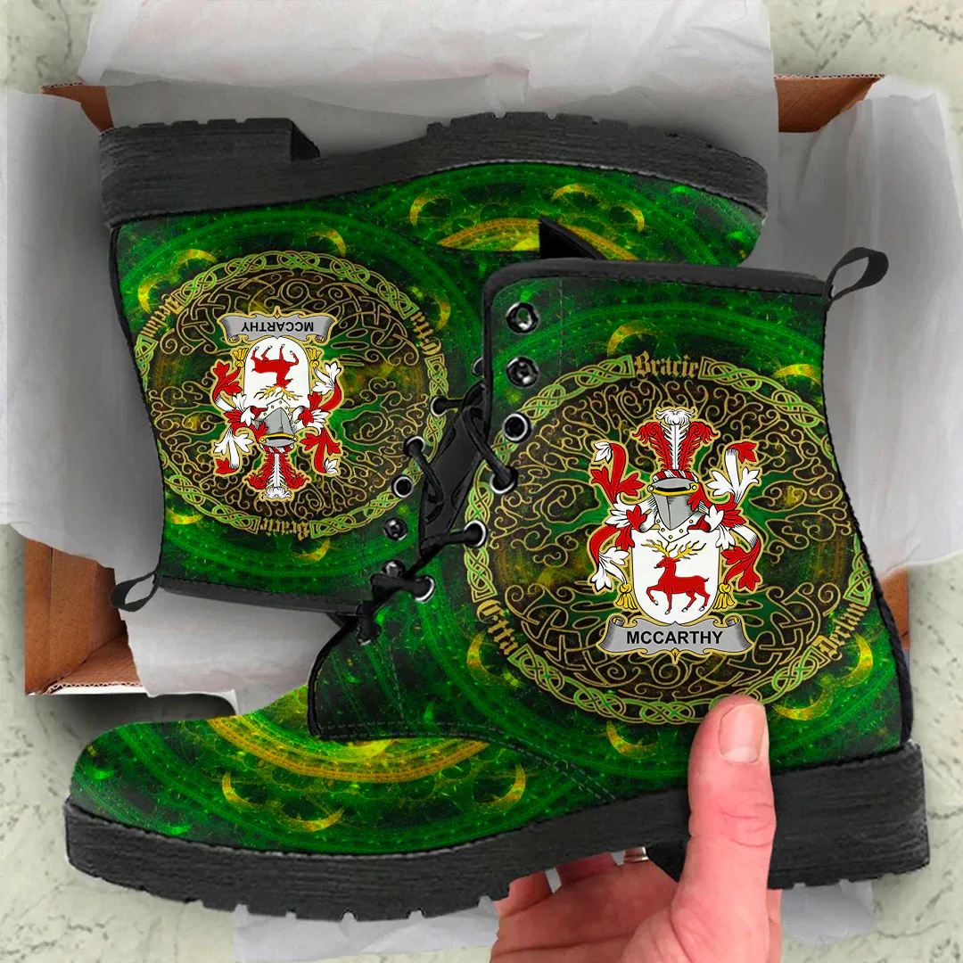1stIreland Ireland Leather Boots - McCarthy Irish Family Crest Leather Boots - Celtic Tree (Green) A7