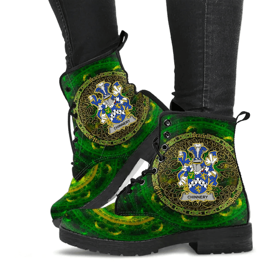 1stIreland Ireland Leather Boots - Chinnery Irish Family Crest Leather Boots - Celtic Tree (Green) A7