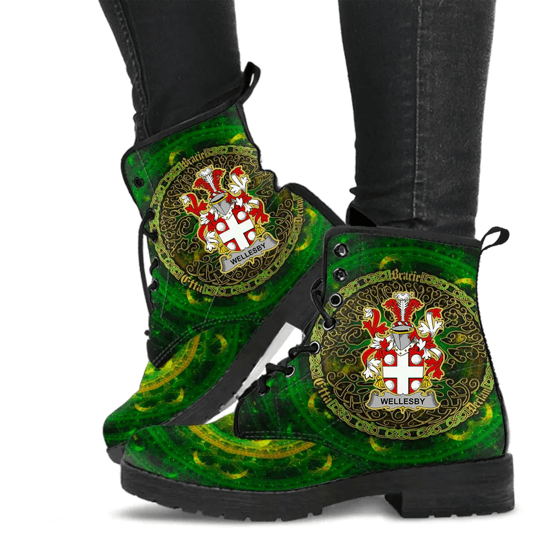 1stIreland Ireland Leather Boots - Wellesby Irish Family Crest Leather Boots - Celtic Tree (Green) A7