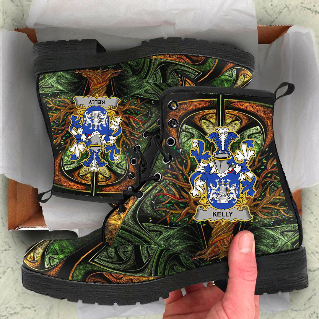 1stIreland Ireland Leather Boots - Kelly or O Kelly Irish Family Crest Leather Boots - Tree Of Life A7