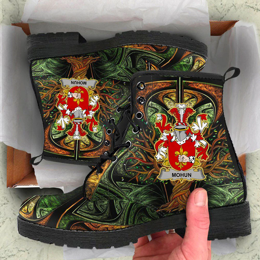 1stIreland Ireland Leather Boots - Mohun or Mohan Irish Family Crest Leather Boots - Tree Of Life A7