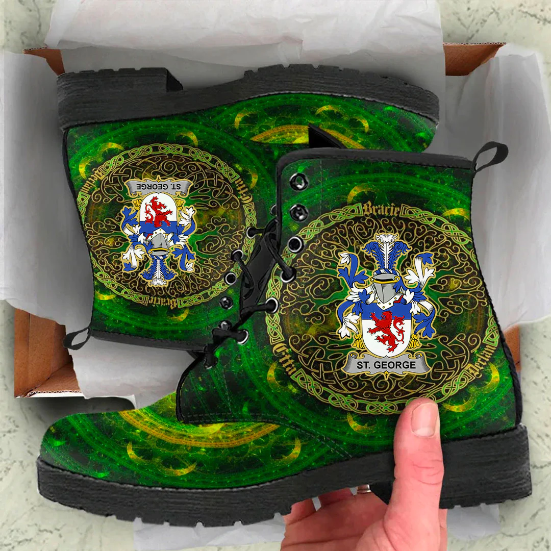 1stIreland Ireland Leather Boots - St. George Irish Family Crest Leather Boots - Celtic Tree (Green) A7