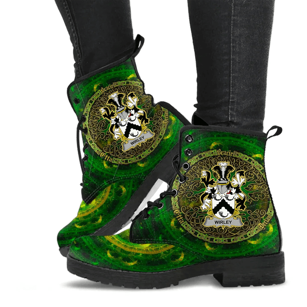 1stIreland Ireland Leather Boots - Wirley Irish Family Crest Leather Boots - Celtic Tree (Green) A7