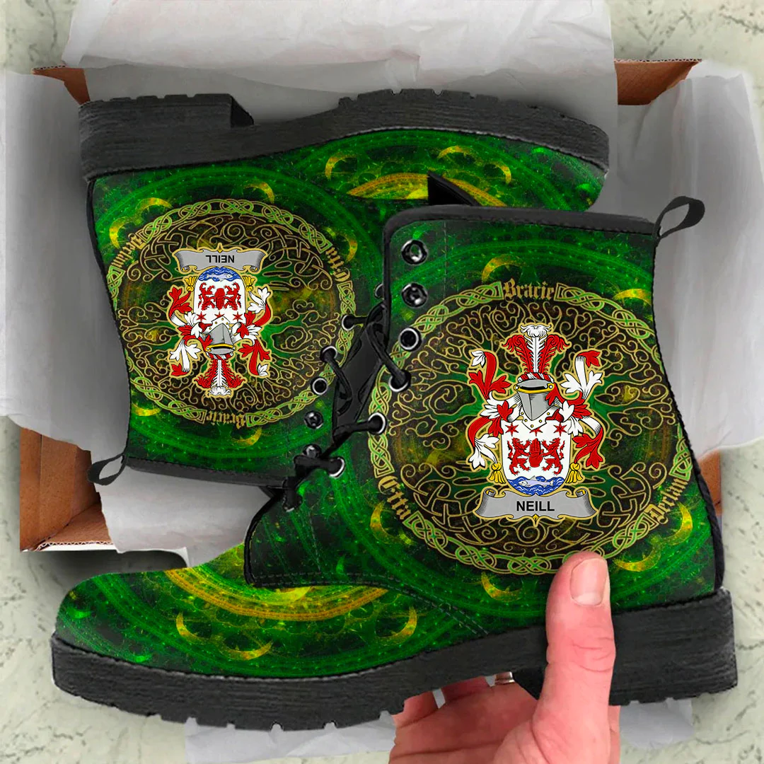 1stIreland Ireland Leather Boots - Neill or O Neill Irish Family Crest Leather Boots - Celtic Tree (Green) A7