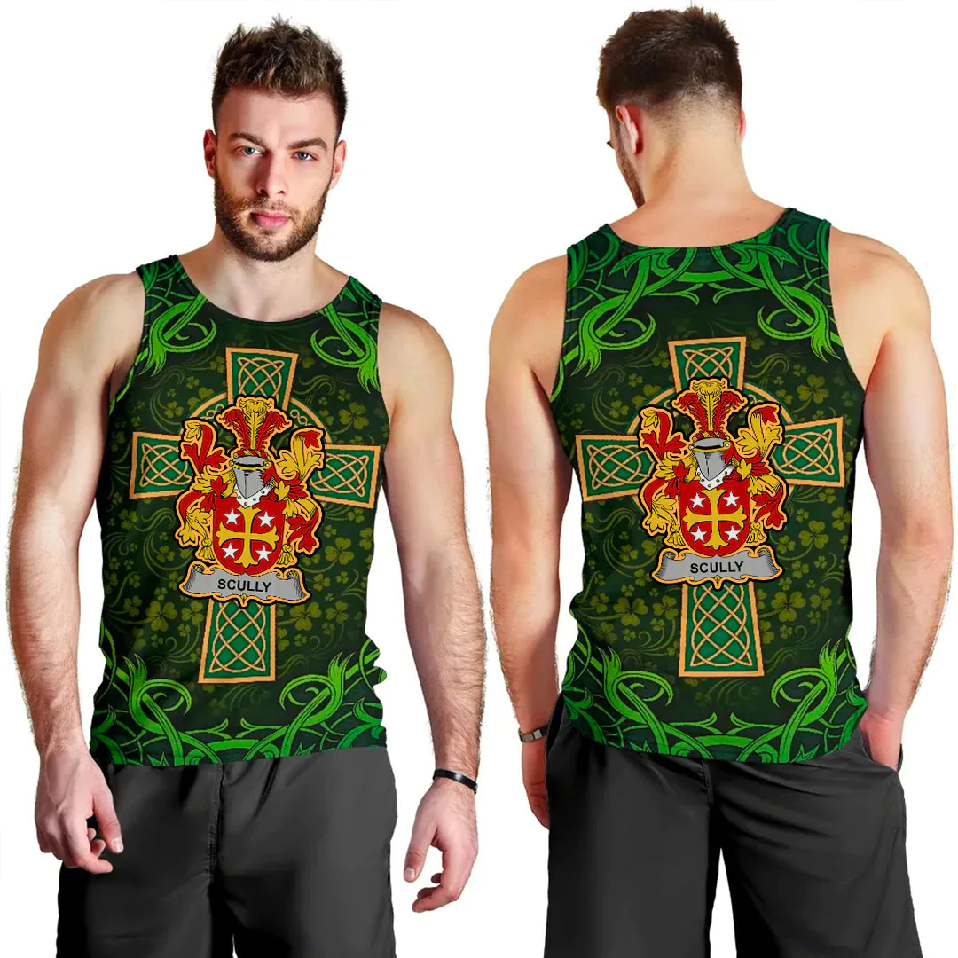 1stIreland Ireland Tank Top - Scully or O Scully Irish Family Crest Tank Top - Celtic Cross Shamrock Patterns A7