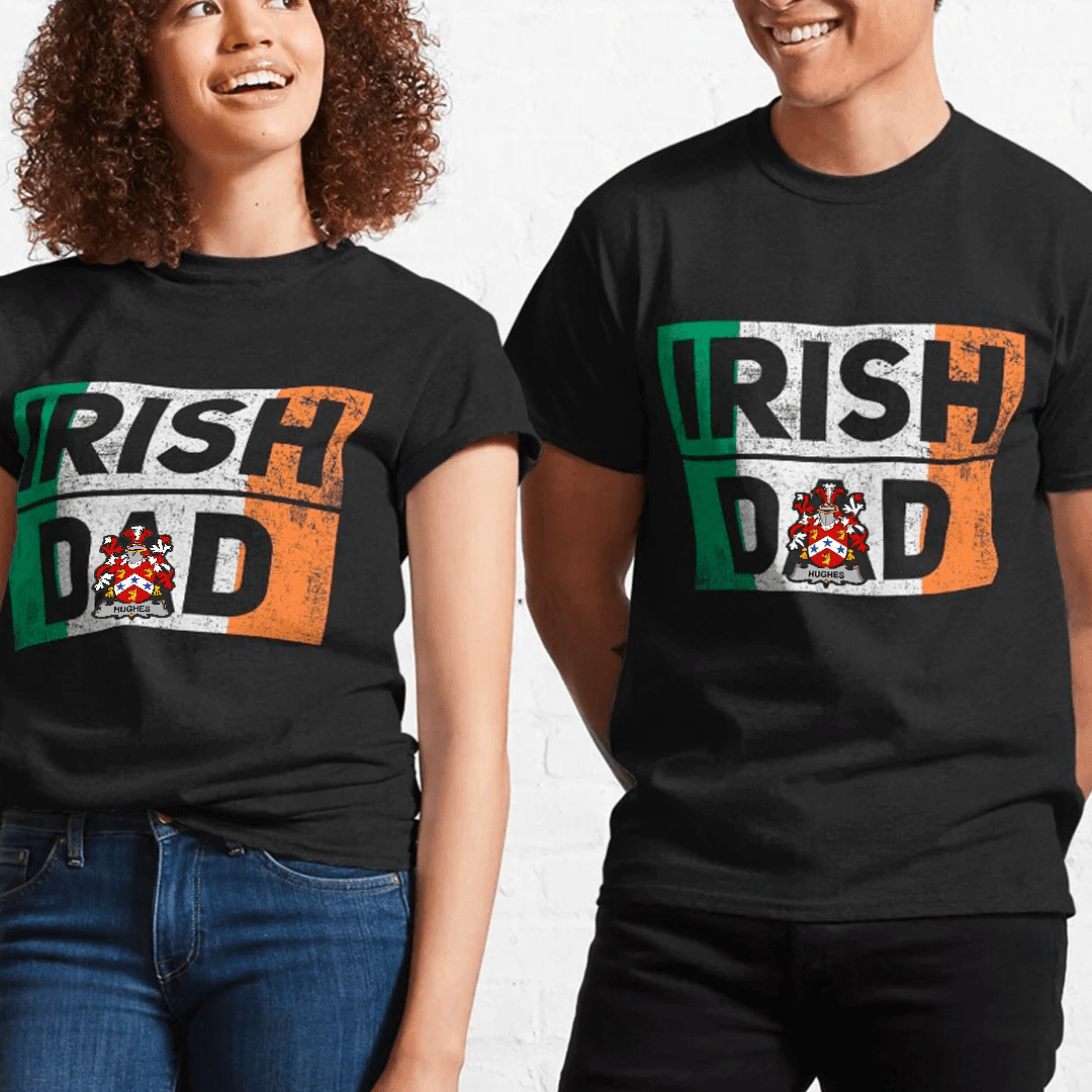 1stIreland Ireland T-Shirt - Hughes Irish Family Crest Irish Dad 100% Cotton T-Shirt A7 | 1stIreland