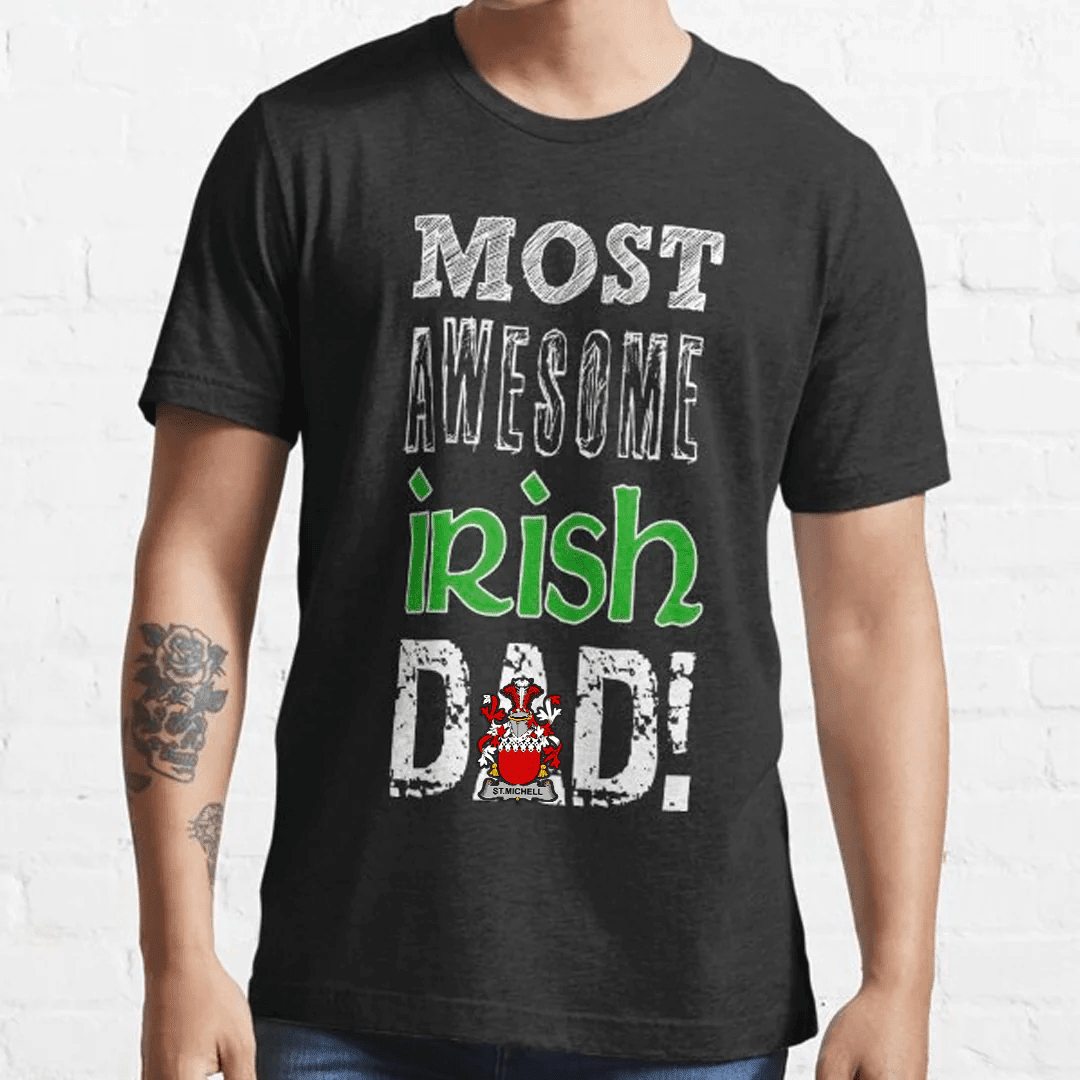1stIreland Ireland T-Shirt - St.Michell Irish Family Crest Most Awesome Irish Dad 100% Cotton T-Shirt A7 | 1stIreland