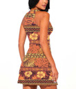 Women's Casual Sleeveless Dress - Hibiscus Tribal Fabric Abstract Vintage A7