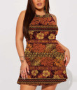 Women's Casual Sleeveless Dress - Hibiscus Tribal Fabric Abstract Vintage A7